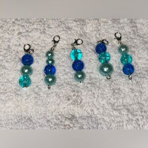 Blue and Teal Beaded Charm stitchmarkers (5 pcs)